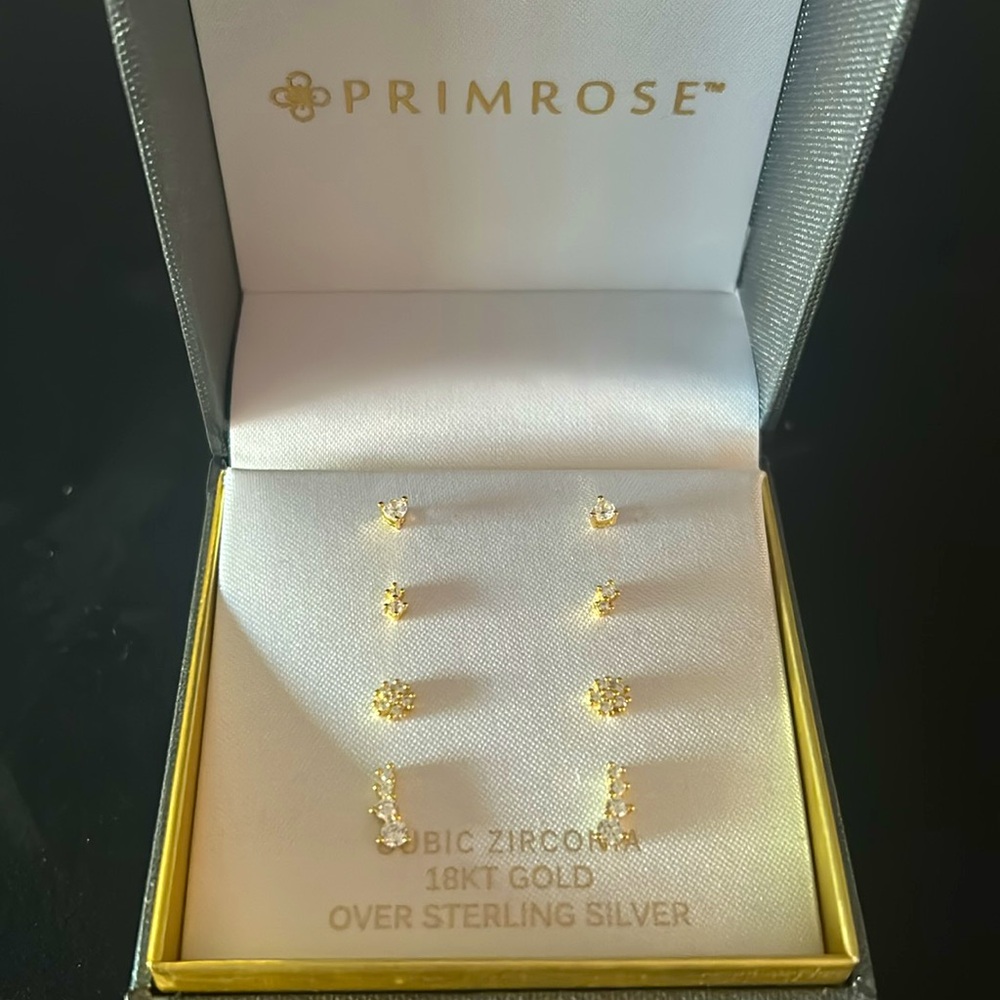 PRIMROSE cubic zirconia 18kt gold over sterling silver earring set